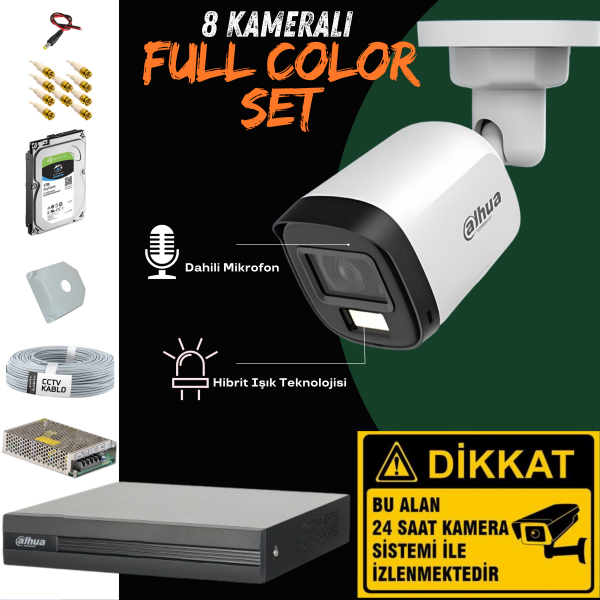 【A.H.P.L】ahpl Dahua 8 Kameralı Full Color Renkli Sesli Dahili Mikrofonlu 2MP